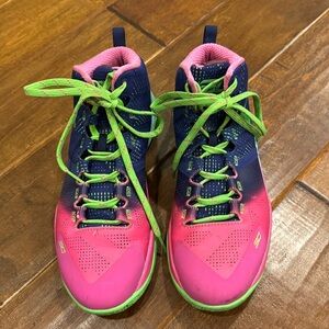 Under Armour curry pink and purple kids sneakers 7Y
